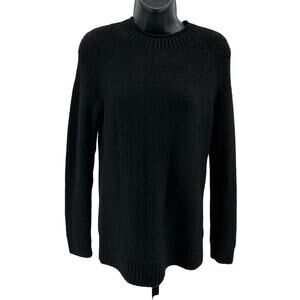 Talbots Pointelle Round Yoke Sweater WMNS XS Ribbed Soft Knit Wool Blend Black
